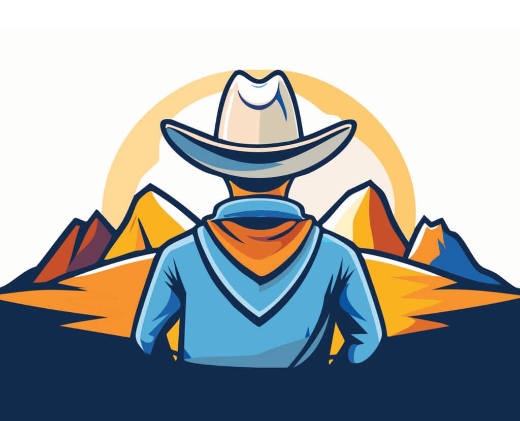 Illustration of cowboy looking at sunset
